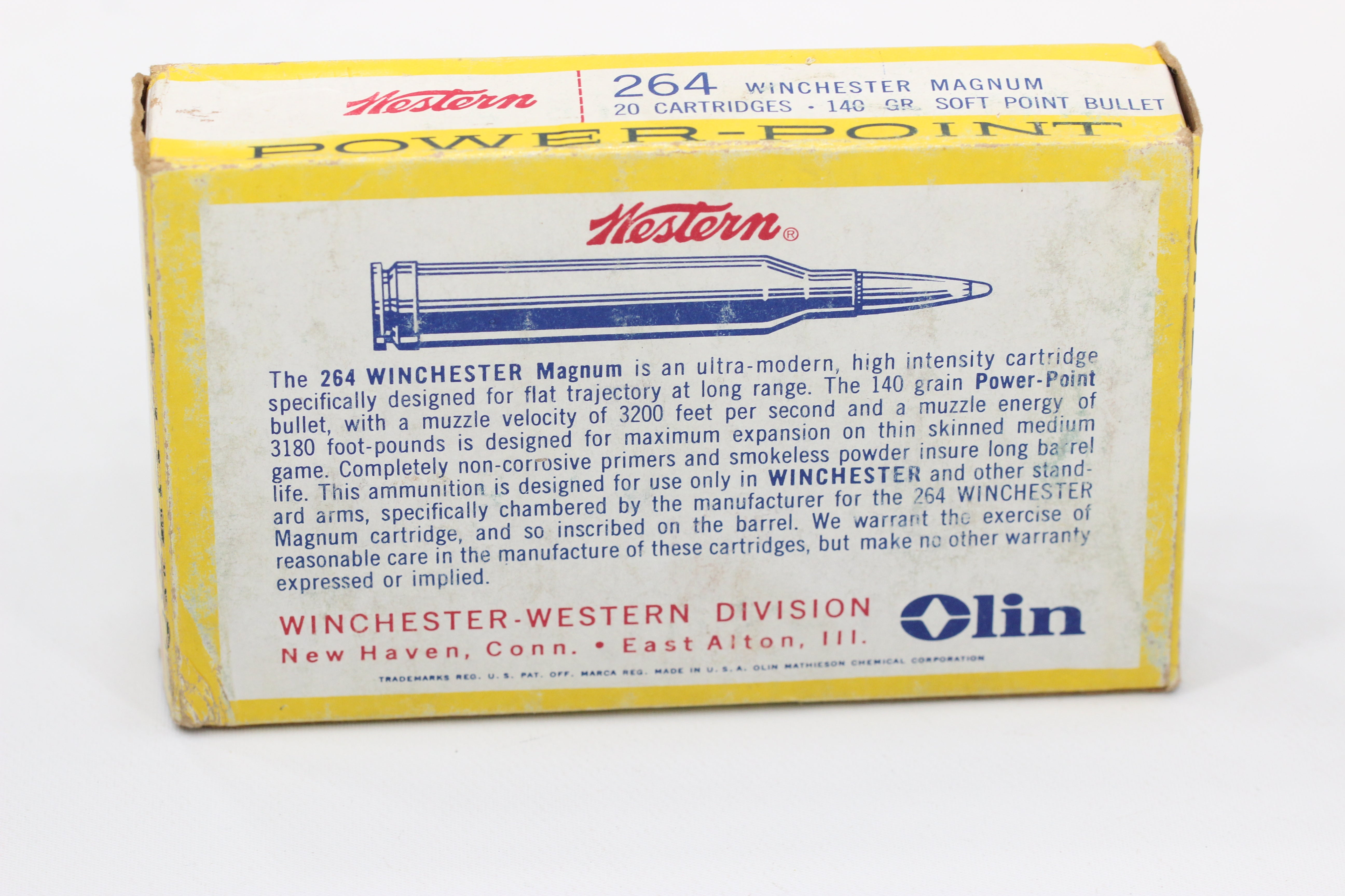 264 Winchester Magnum Ammo - 140 Grain Soft Point - Vintage Box