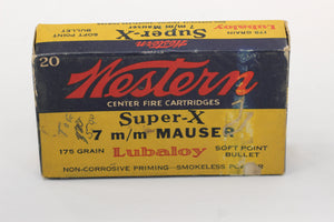 7 m/m Mauser Ammo - 175 Grain Soft Point - Vintage Box