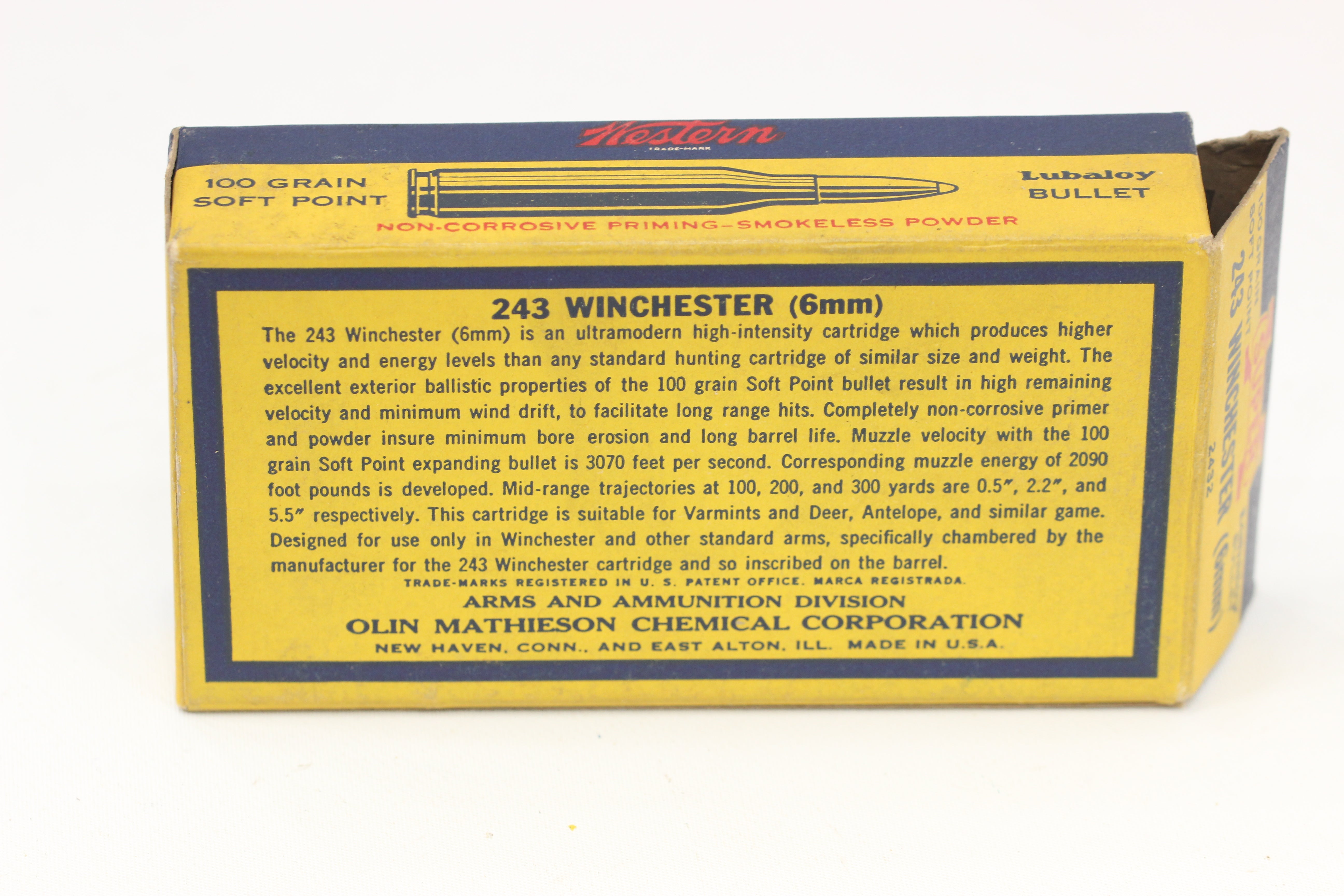 243 Winchester Ammo - 100 Grain Soft Point - Vintage Box - Partial Box