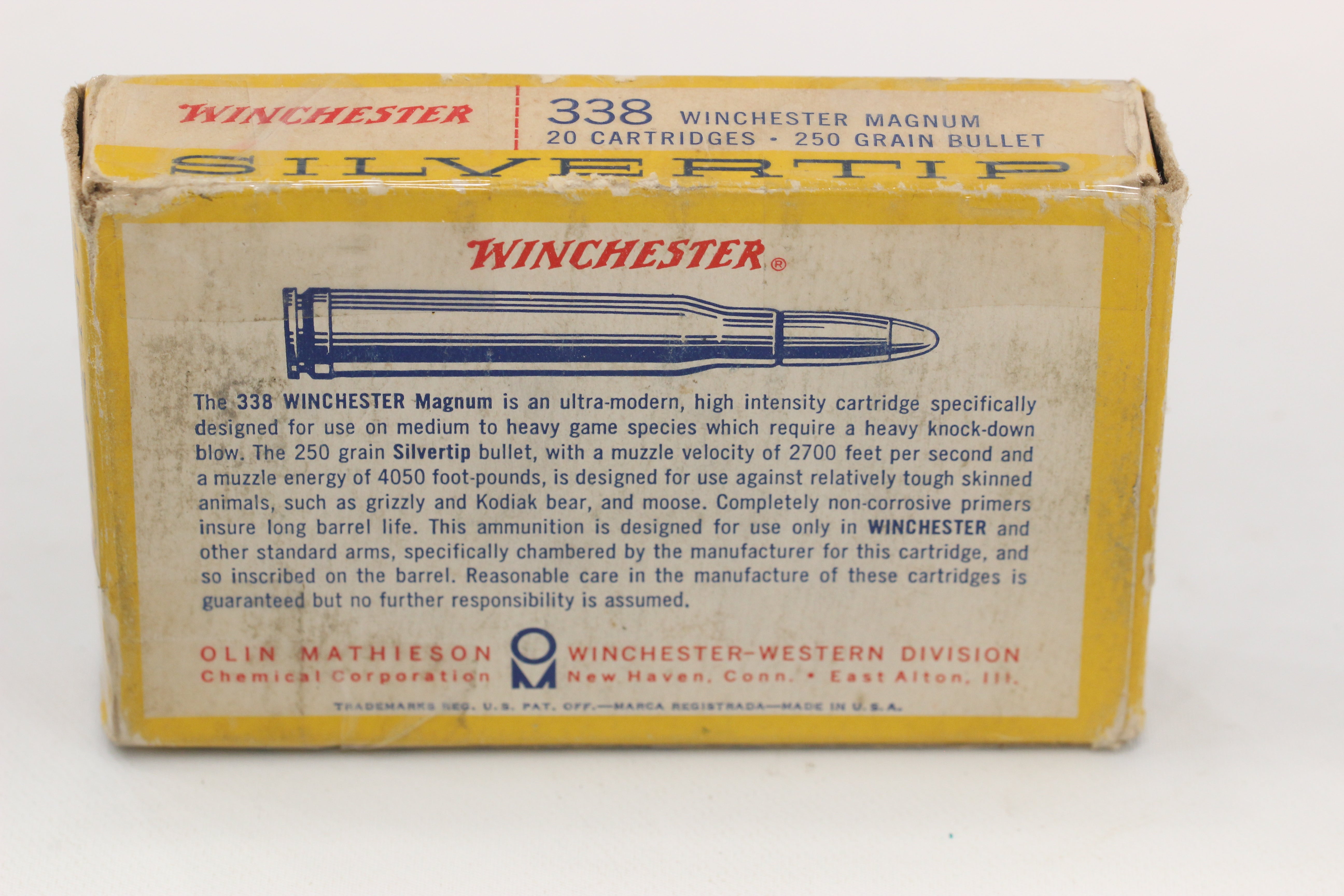 338 Winchester Magnum Ammo - 250 Grain Silvertip - Vintage Box