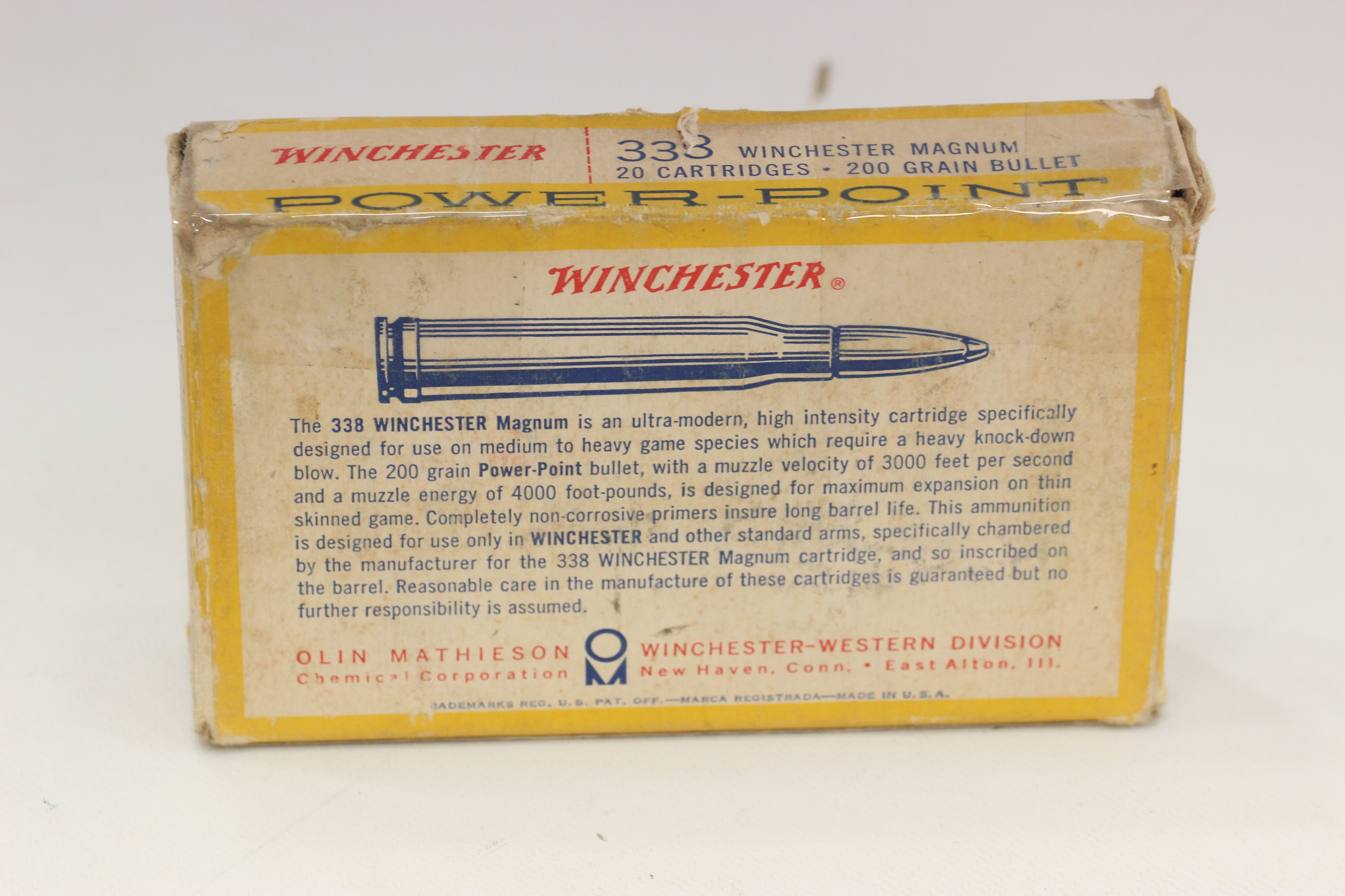 338 Winchester Magnum Ammo - 200 Grain Power Point - Vintage Box