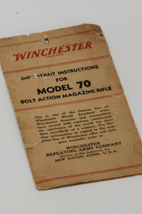 Winchester Model 70 "Important Instructions" Card