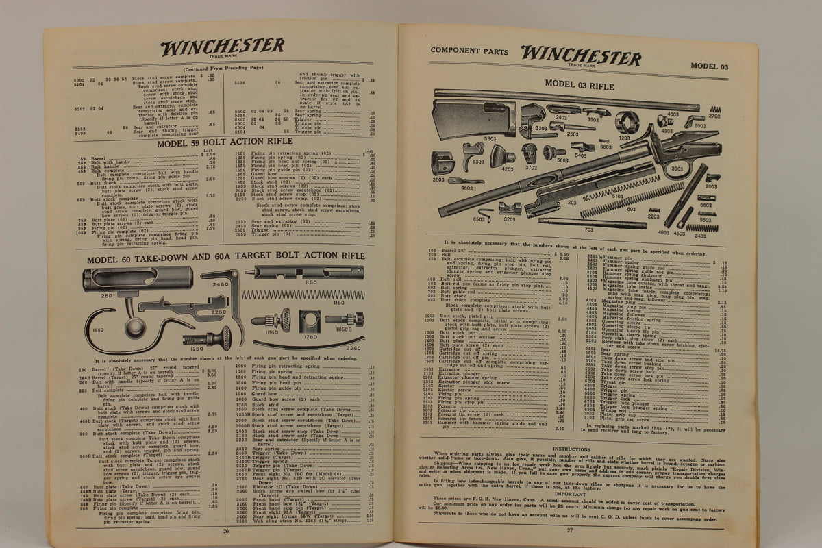 1936 Winchester Component Parts Catalog