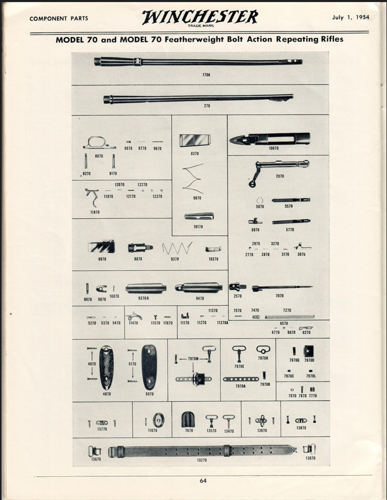 1954 Winchester Component Parts Price List - No. 2165