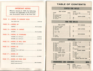 1959 Winchester Retail Price List